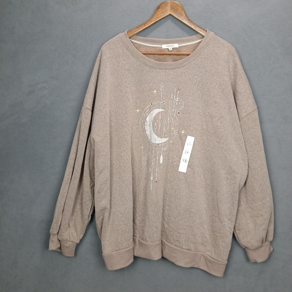 Angels Forever Young Sweater Womens 3X Tan Trail Mountain Celestial Round Neck